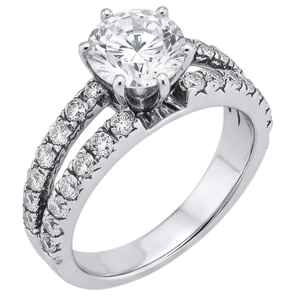 Echt Aus der Erde Abgebauter Natürlicher Diamant-Verlobungsring mit geteiltem Schaft in Krappenfassung 2.50 Karat WG 14K