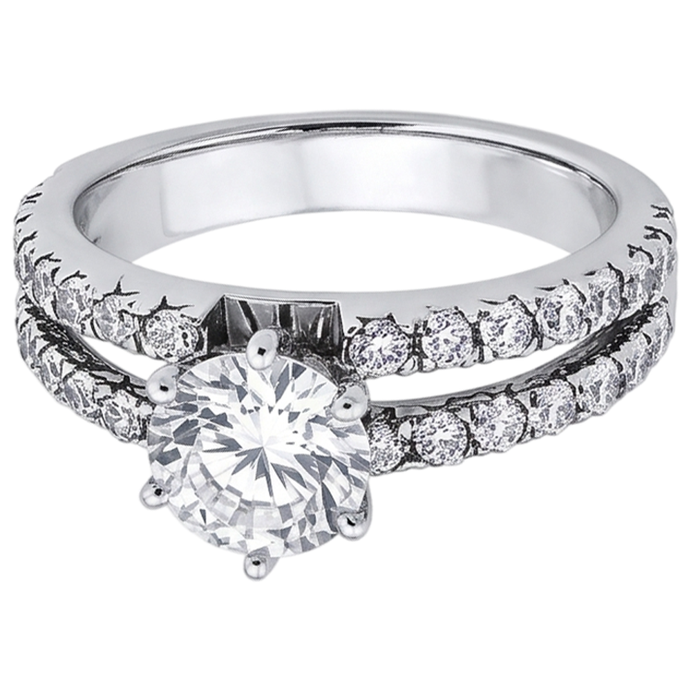 Echt Aus der Erde Abgebauter Natürlicher Diamant-Verlobungsring mit geteiltem Schaft in Krappenfassung 2.50 Karat WG 14K