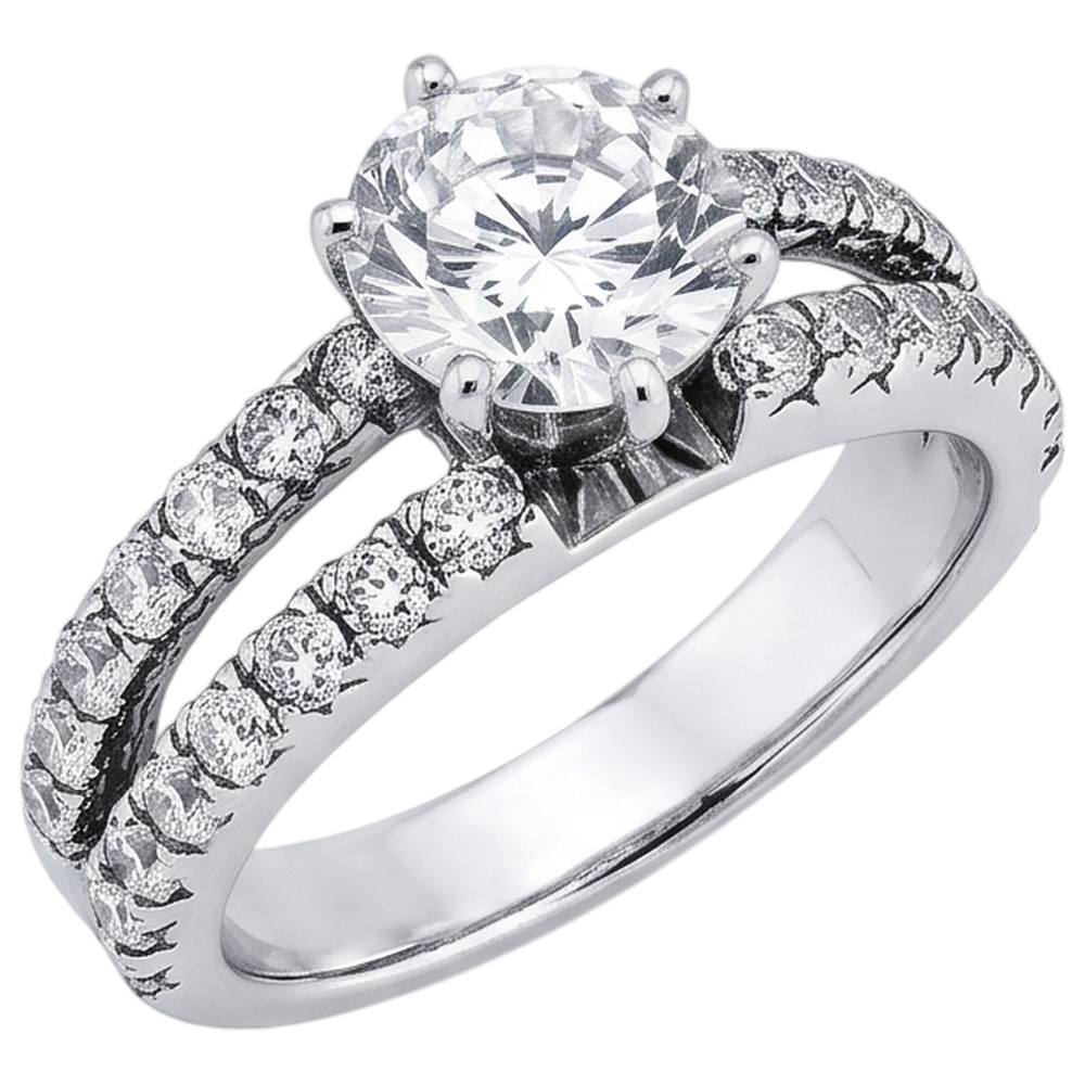 Echt Aus der Erde Abgebauter Natürlicher Diamant-Verlobungsring mit geteiltem Schaft in Krappenfassung 2.50 Karat WG 14K