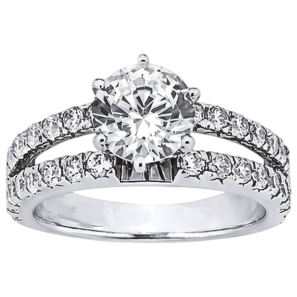 Echt Aus der Erde Abgebauter Natürlicher Diamant-Verlobungsring mit geteiltem Schaft in Krappenfassung 2.50 Karat WG 14K
