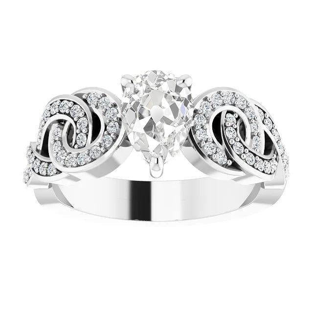 Echt Birne Altschliff Diamant Verlobungsring Knotenstil Weißgold 5.70 Karat