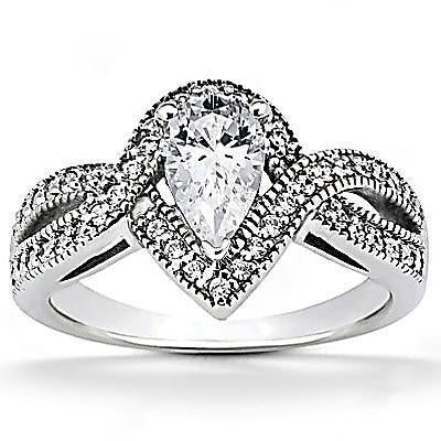 Echt Birnendiamant-Verlobungsring 1,25 Karat Verdrehter Schaft Akzent WG 14K