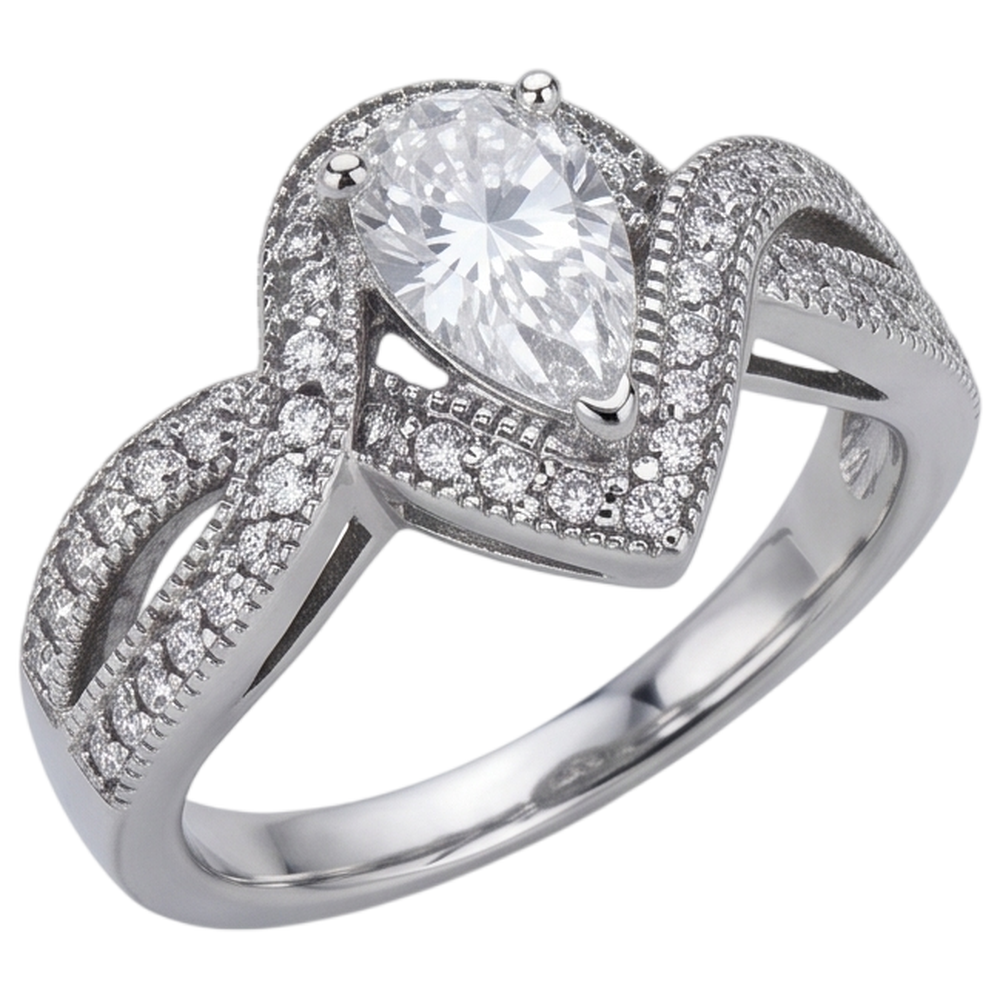Echt Birnendiamant-Verlobungsring 1,25 Karat Verdrehter Schaft Akzent WG 14K