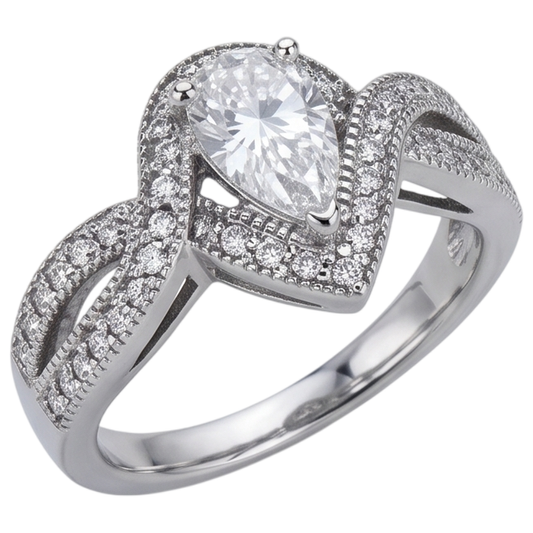 Echt Birnendiamant-Verlobungsring 1,25 Karat Verdrehter Schaft Akzent WG 14K