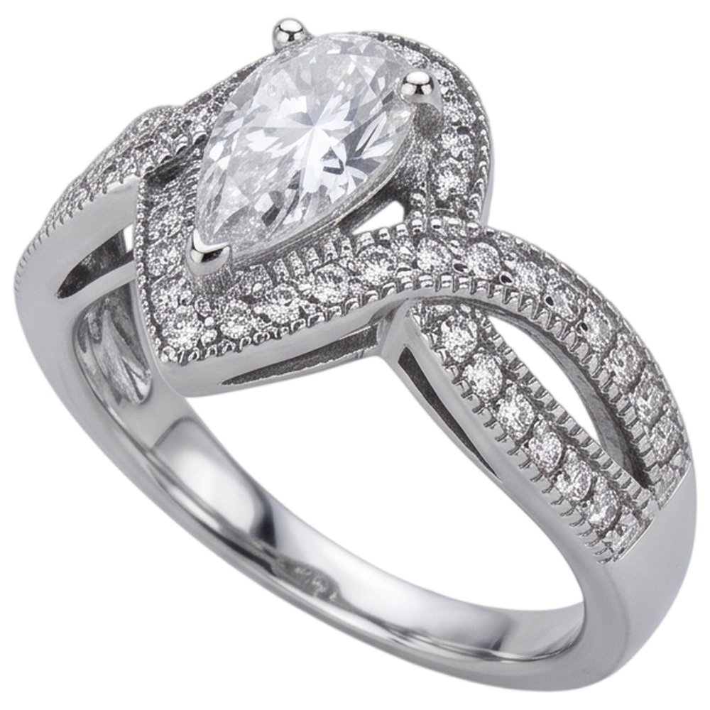Echt Birnendiamant-Verlobungsring 1,25 Karat Verdrehter Schaft Akzent WG 14K