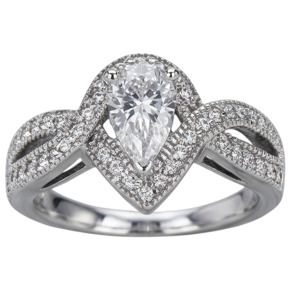 Echt Birnendiamant-Verlobungsring 1,25 Karat Verdrehter Schaft Akzent WG 14K