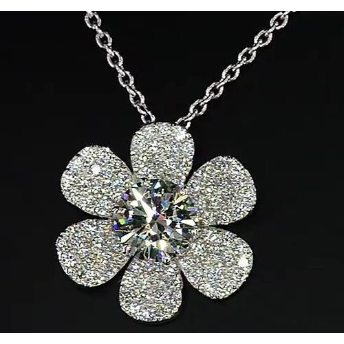 Echt Diamant Anhänger Blume 3.50 Karat Weißgold 14K F Vs1 Neu