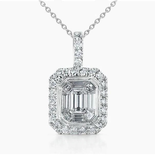 Echt Diamant Anhänger Halskette 2,60 Karat Lünette Set Weißgold 14K