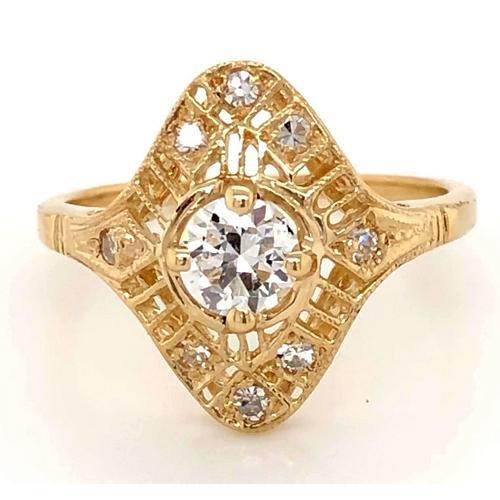 Echt Diamant Antik-Stil Ring 1,50 Karat Gelbgold 14K