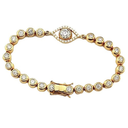 Echt Diamant Armband 10,75 Karat Lünette Set Evil Eye Gelb Gold 14K