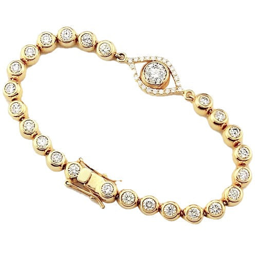 Echt Diamant Armband 10,75 Karat Lünette Set Evil Eye Gelb Gold 14K