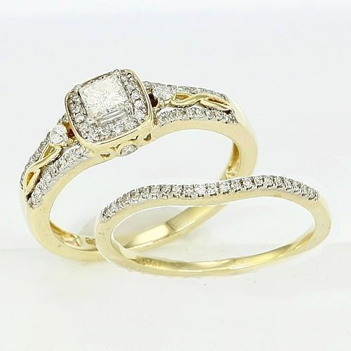 Echt Diamant Braut Verlobungsset Ring 2 Karat Gelbgold 14K Schmuck Neu