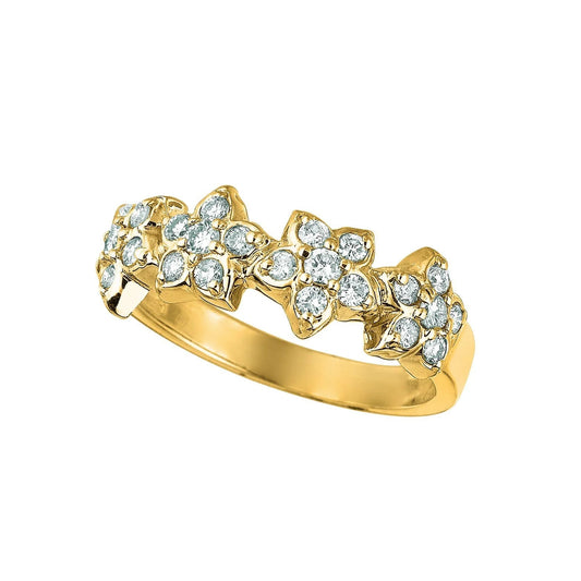Echt Diamant Ehering im Blumenstil 0,72 Karat 14K Gelbgold