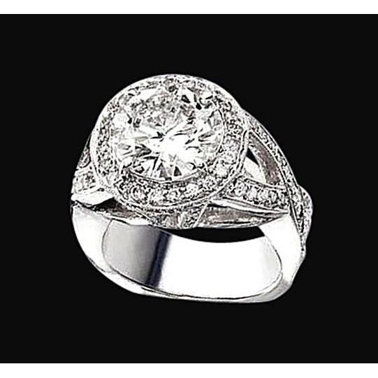 Echt Diamant Halo Ring Split Shank 2,06 Karat Weißgold 14K