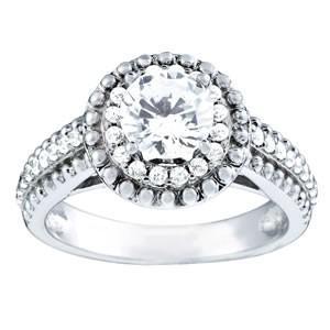 Echt Diamant-Halo-Ring im Vintage-Stil mit Akzenten 1.19 ct. Weißgold 14K