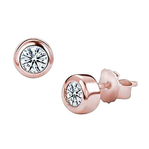  Echt Diamant Ohrstecker Roségold Schraubboden Lünette Set 2,50 Karat