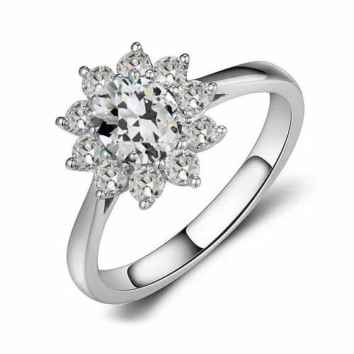 Echt Diamant Rund & Oval alter Bergmann Halo Ring Blumenstil 3 Karat