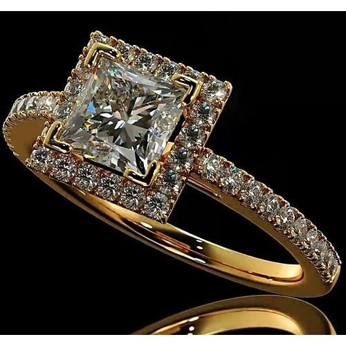 Echt Diamant Verlobung Ring 3,50 Karat Halo Princess Cut 14K Gelb Gold