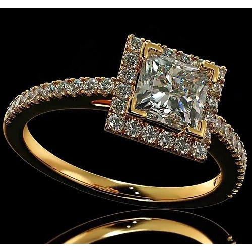 Echt Diamant Verlobung Ring 3,50 Karat Halo Princess Cut 14K Gelb Gold