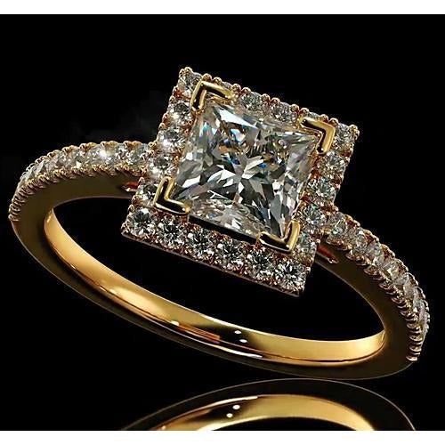 Echt Diamant Verlobung Ring 3,50 Karat Halo Princess Cut 14K Gelb Gold