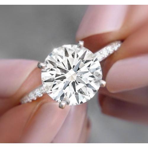 Echt Diamant-Verlobungsring 2,50 Karat Runde Diamanten Weißgold 14K