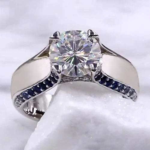 Echt Diamant-Verlobungsring 3,50 Karat blauer Saphir Akzente Schmuck