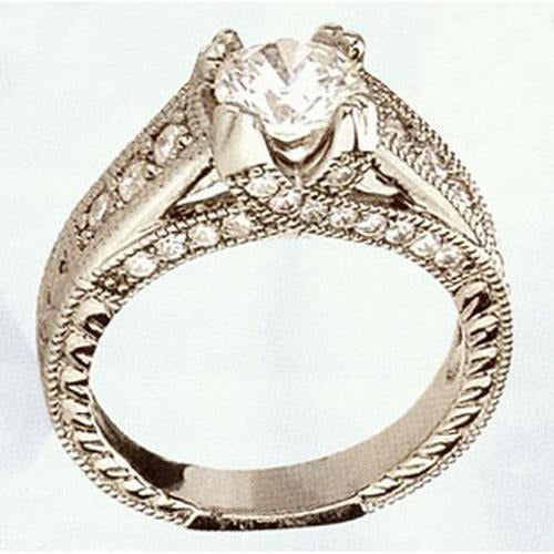 Echt Diamant Verlobungsring Antik-Stil Gespaltener Schaft 1,38 Karat Weißgold 14K