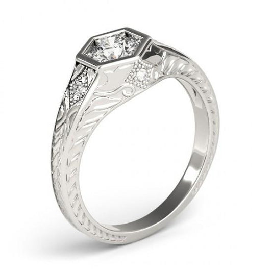 Echt Diamant-Verlobungsring Graviert Antik-Stil 1.50 Karat WG 14K