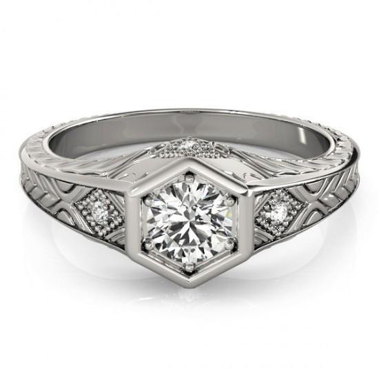 Echt Diamant-Verlobungsring Graviert Antik-Stil 1.50 Karat WG 14K