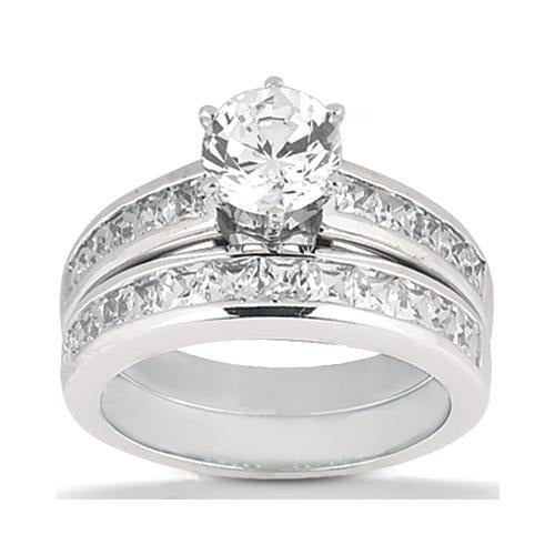 Echt Diamant-Verlobungsring-Set 2,85 Karat rund und Princess Cut