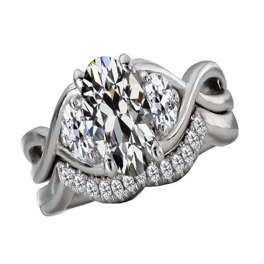 Echt Diamant-Verlobungsring-Set, Oval, Altschliff, Infinity-Stil, 8,50 Karat