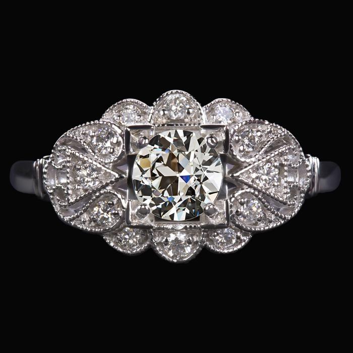 Echt Diamant runder Altschliff Ehering Antik-Stil 6.25 Karat Milgrain