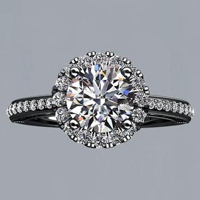 Echt DiamantFlower Style Halo Verlobungsring 2,75 Karat Schwarzgold 14K