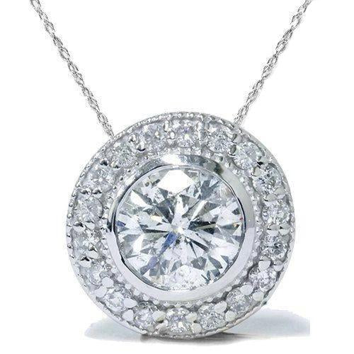 Echt DiamantHalo Women Necklace Pendant 2.75 Carats White Gold 14K