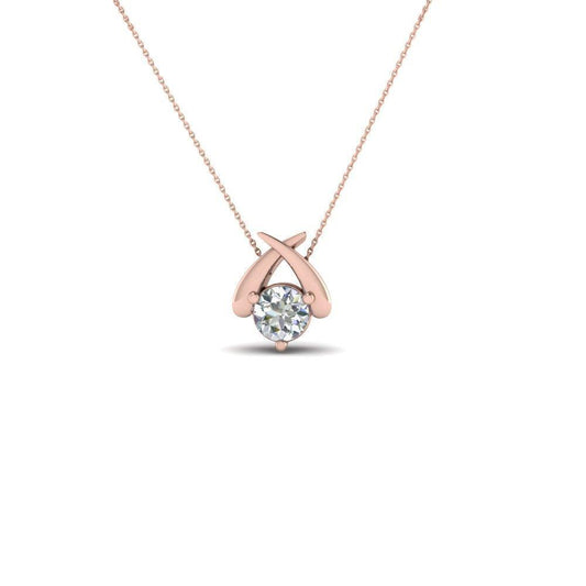 Echt Diamanten Kleine Damen Anhänger Halskette 1 Kt. Roségold 14K RundschliffEcht Diamanten Kleine Damen Anhänger Halskette 1 Kt. Roségold 14K Rundschliff