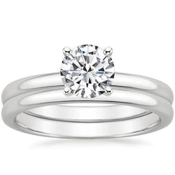 Echt Aus der Erde Abgebauter Natürlicher Diamants Solitaire Ring Band Set 3 Karat 14K Weißgold Comfort Fit