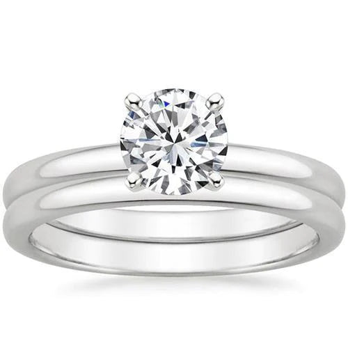 Echt Diamants Solitaire Ring Band Set 3 Karat 14K Weißgold Comfort Fit