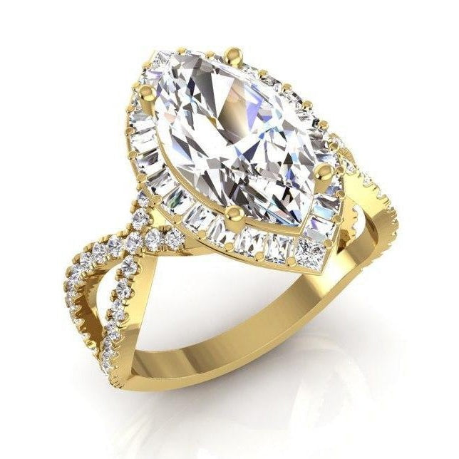 Echt Halo Diamant-Verlobungsring 6 Karat Marquise Zentrum Gelbgold 14K