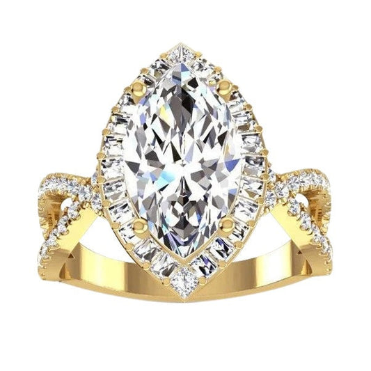 Echt Halo Diamant-Verlobungsring 6 Karat Marquise Zentrum Gelbgold 14K