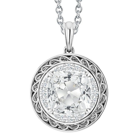 Echt Halo Gold Diamond Anhänger Kissen Old Mine Cut mit Kette 6 Karat