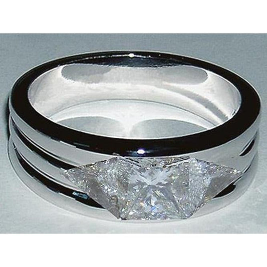 Echt Herren-Aus der Erde Abgebauter Natürlicher Diamantring mit 3 Steinen 3,25 ct. Weißgold 14K