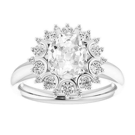 Echt Ovaler Altschliff Diamant Halo Ring Floral Style 14K Weißgold 6.50 Karat