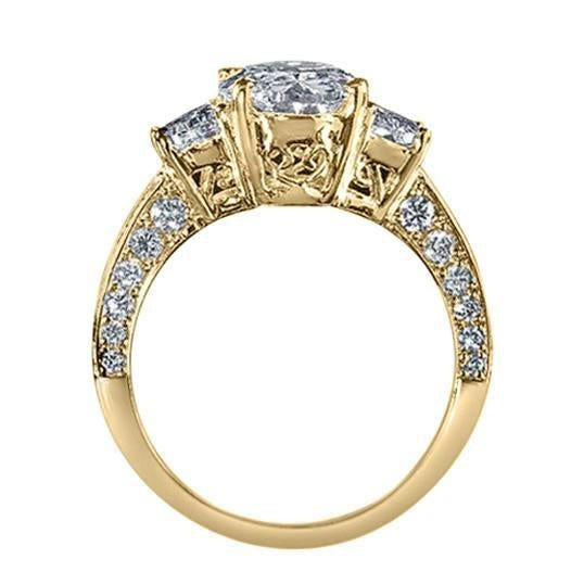 Echt Ovaler Diamant-Verlobungsring 3 Steine Stil Gelbgold 4,51 Karat