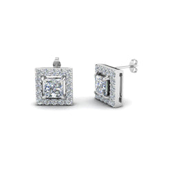 Echt Prinzessin und Rundschliff 1,80 Ct. Diamanten Ohrstecker Halo Ohrringe