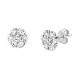 Echt Runder Diamant Ohrstecker Flower Style 1,50 Karat Weißgold 14K