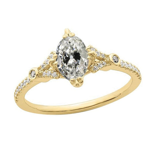 Echt Schick Diamant Alter Minenschnitt Jubiläumsring 3.50 Karat Gelbgold