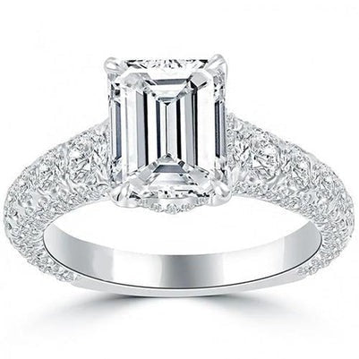 Echt Smaragd-Aus der Erde Abgebauter Natürlicher Diamant-Jubiläumsring Weißgold 3.75 Karat