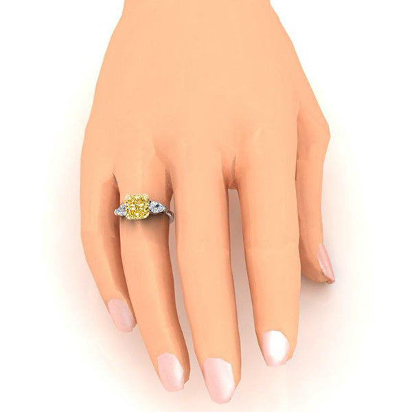 Echt Kissen Gelber Kanarienring Natürlich Erde Gewonnener Birnen Diamants Gold 14K