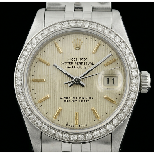 Echter Edelstahl-Jubiläumsarmband-Damenuhr Datejust mit weißem Zifferblatt von Rolex