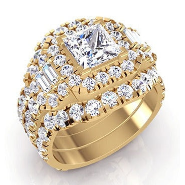 Princess Schliff Diamant Einsatz Verlobungsring Enhancer Gold 14K 4 Ct